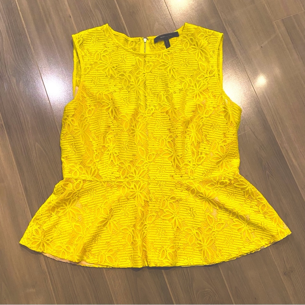 Yellow Lace BCBG Peplum Top